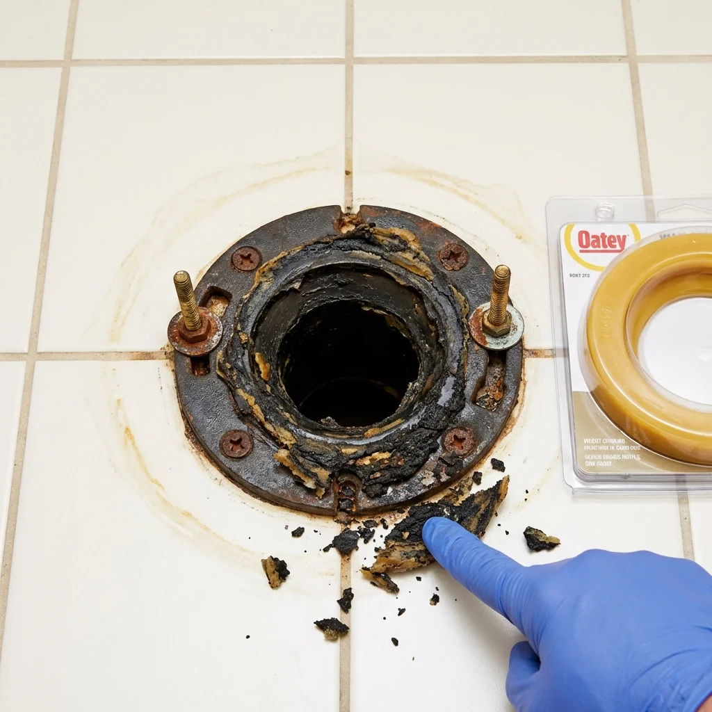 Failed wax ring showing water seepage at the base of a toilet in a Seabrook, TX home