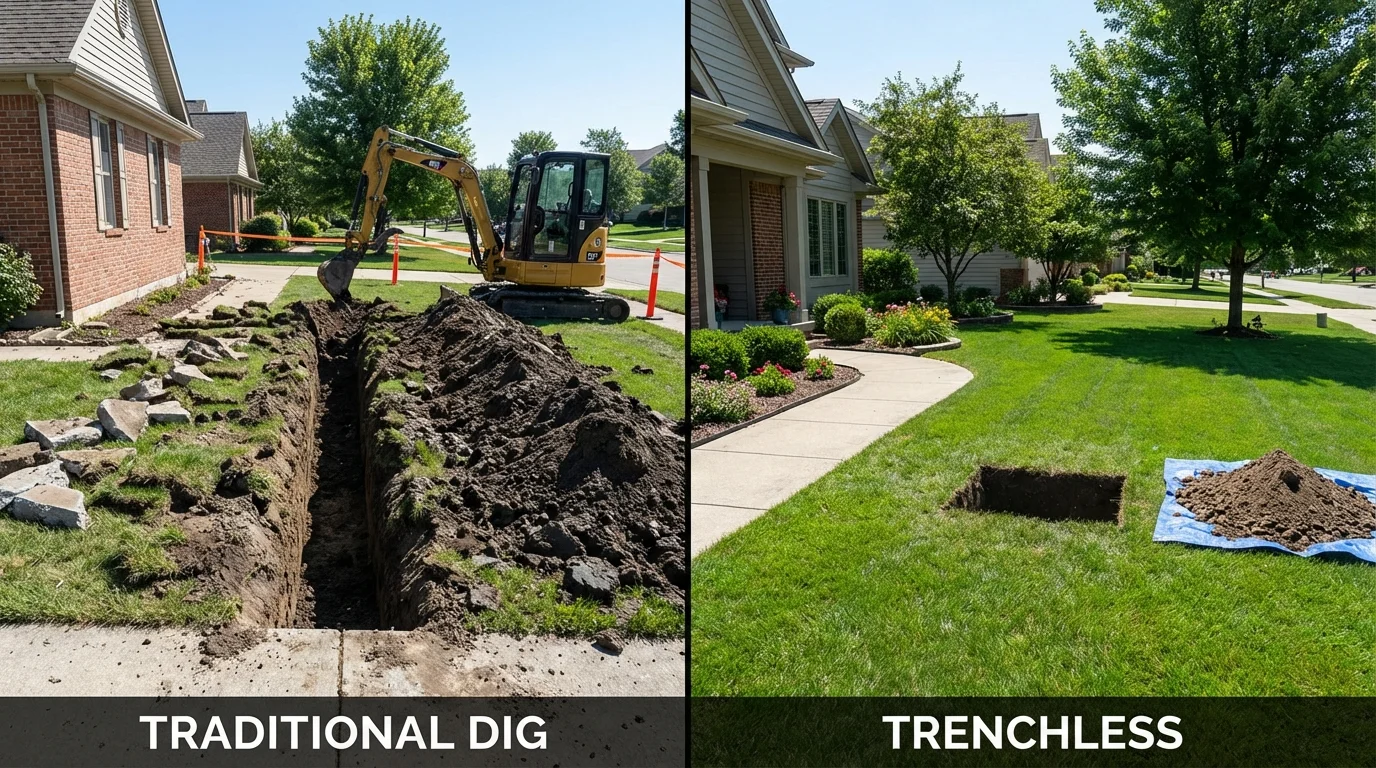 Trenchless sewer repair with minimal yard damage versus traditional excavation in Seabrook, TX